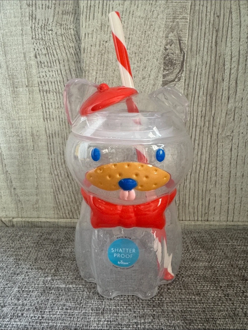 Pillowfort Clear Bear Tumbler with Red Accents and Striped Straw